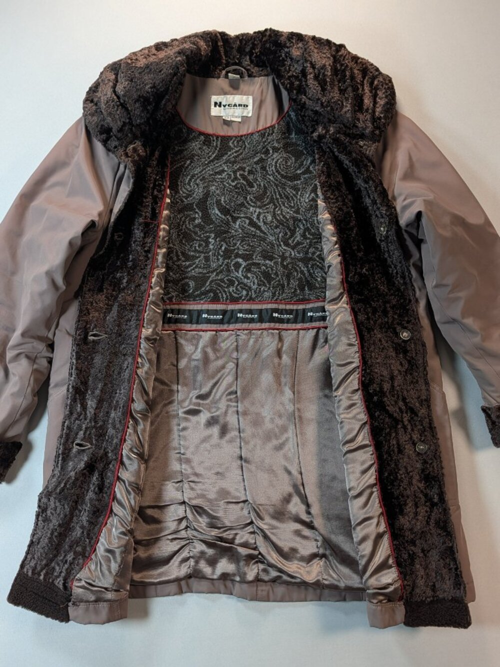 Nygård Collection Faux Fur Collar Winter Coat Taupe Brown Size S
